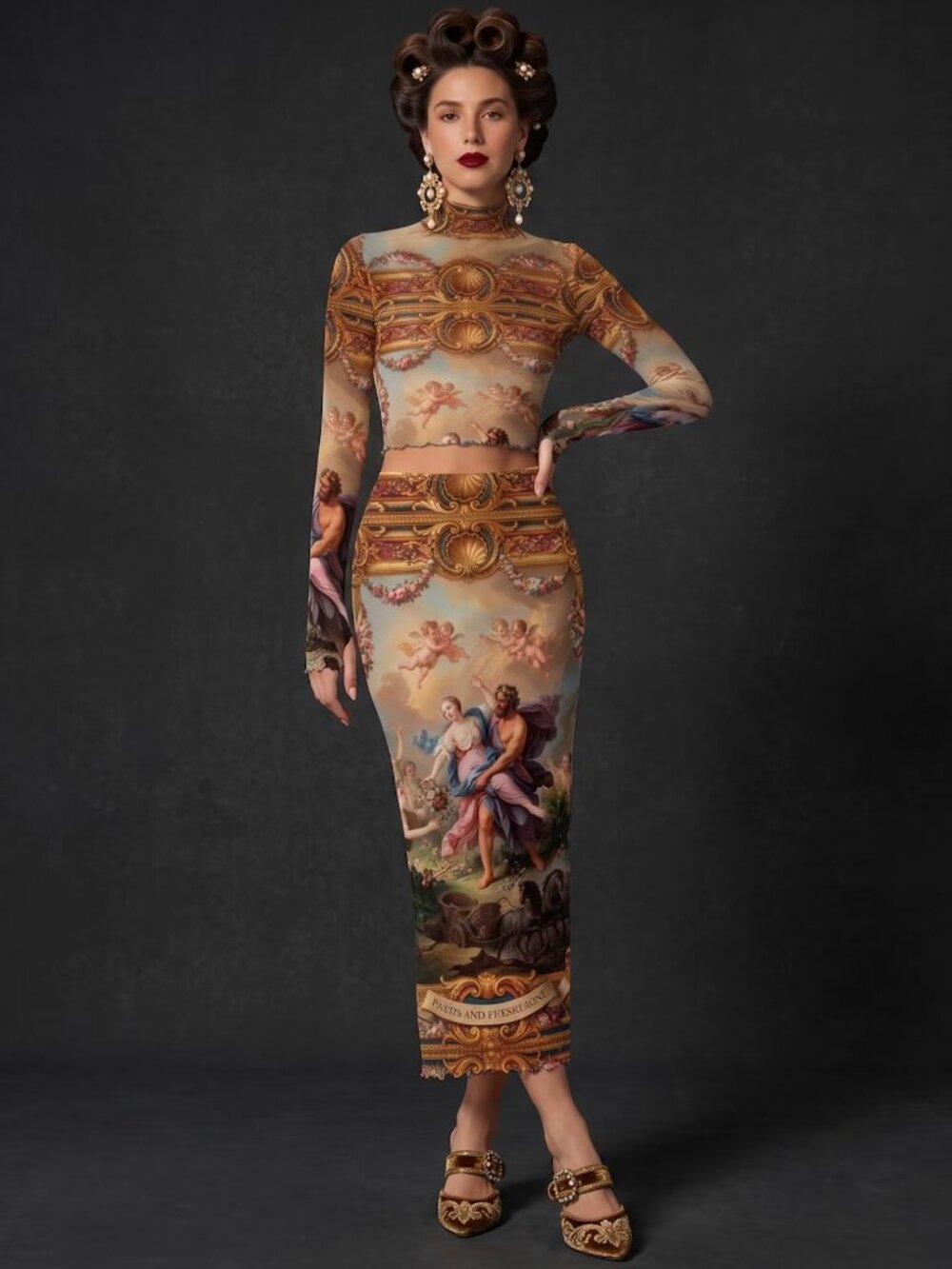 Conceptual Subculture Baroque Mesh See Thru Outfit Mythology Cherub Skirt Top
